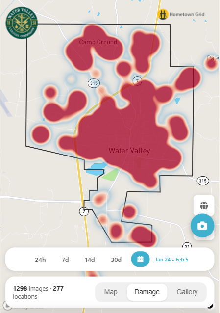 Storm damage heatmap across a utility service area